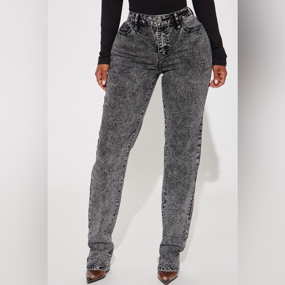 Take You There Stacked Straight Leg Jeans - Acid Wash Black - Picture 3 of 5